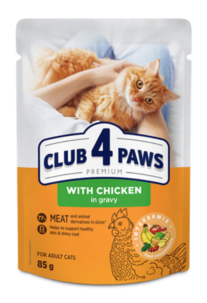 اظرف طعام رطب للقطط البالغة بالدجاج في المرق 100 جرام CLUB 4 PAWS PREMIUM for Adult Cats With Chicken in Gravy